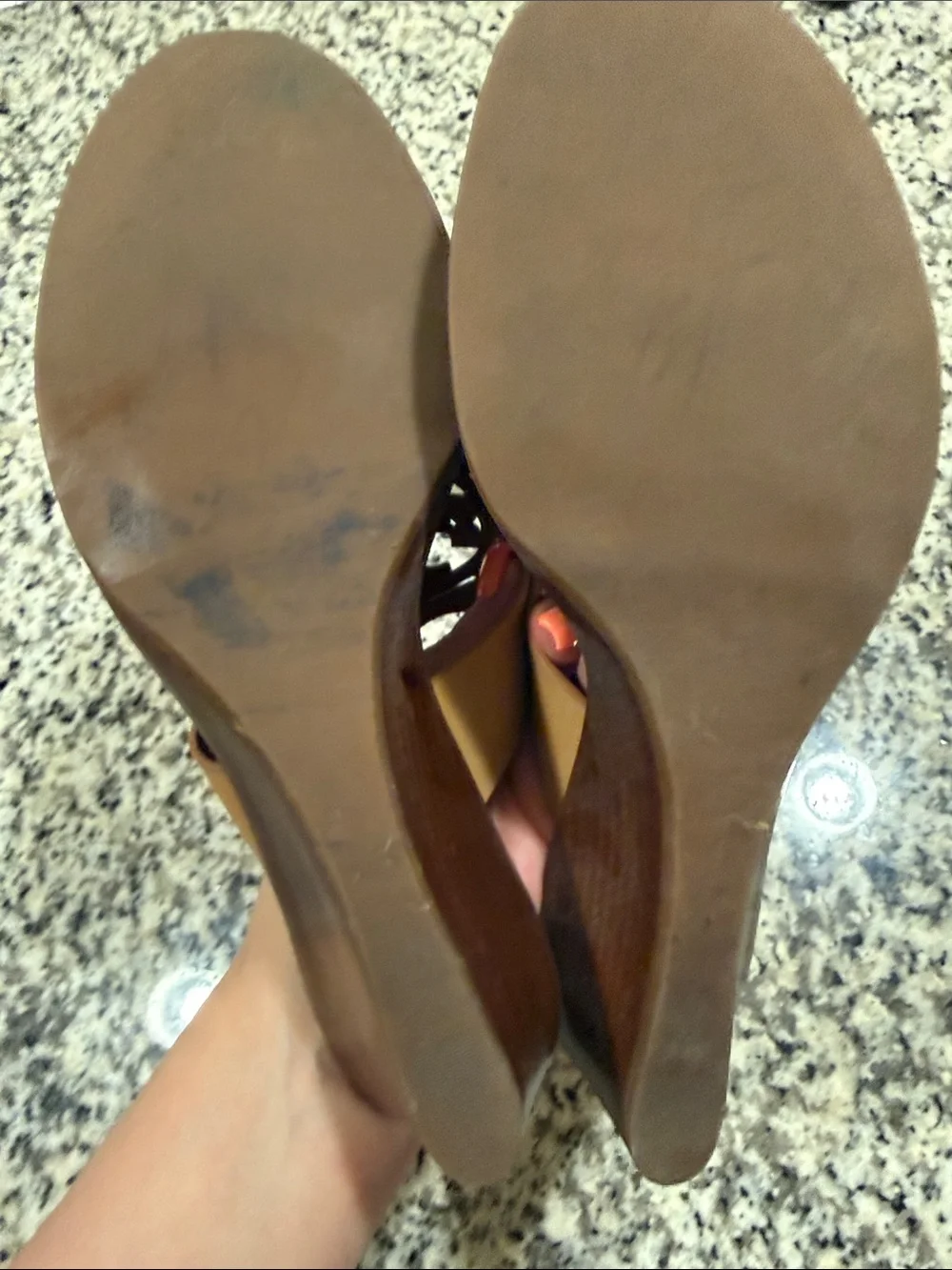 Tory Burch Cognac Tan Leather Cutout Logo Slide Sandals